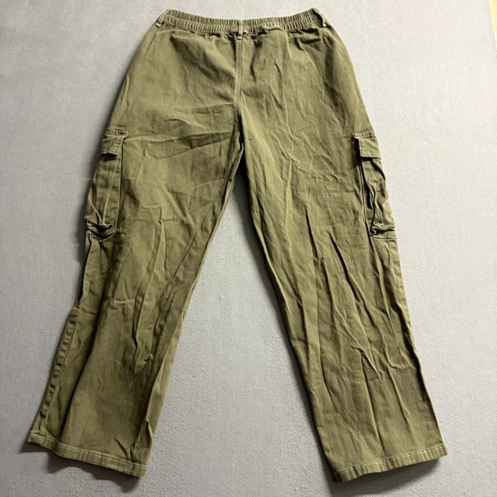 Almost Famous Cargo Pants Womens Large Green Cotton Blend Elastic Waist Utility