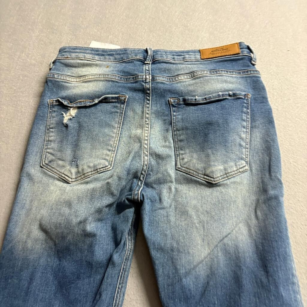 Bershka Distressed Super Skinny Jeans Womens Size 10 Blue Denim Ripped