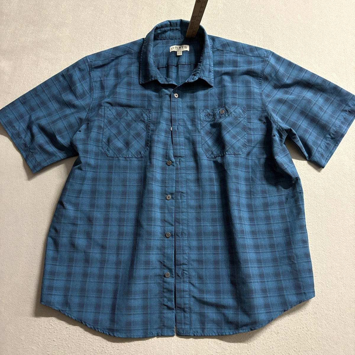 Orvis Plaid Button Down Shirt Mens XXL Blue Short Sleeve Classic Collection