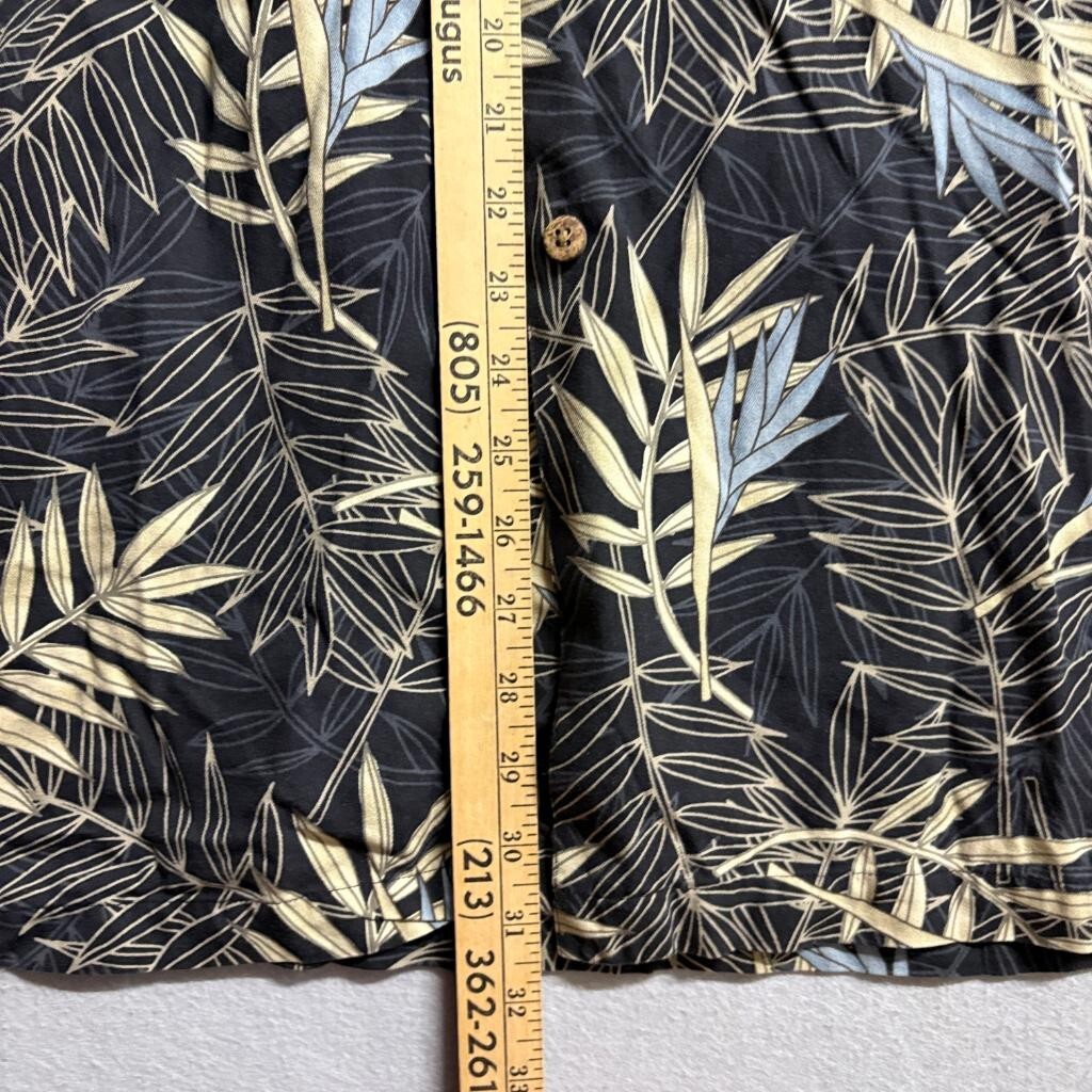 Caribbean Mens 3X Hawaiian Shirt Silk Cotton Blend Black Tropical Floral Palm