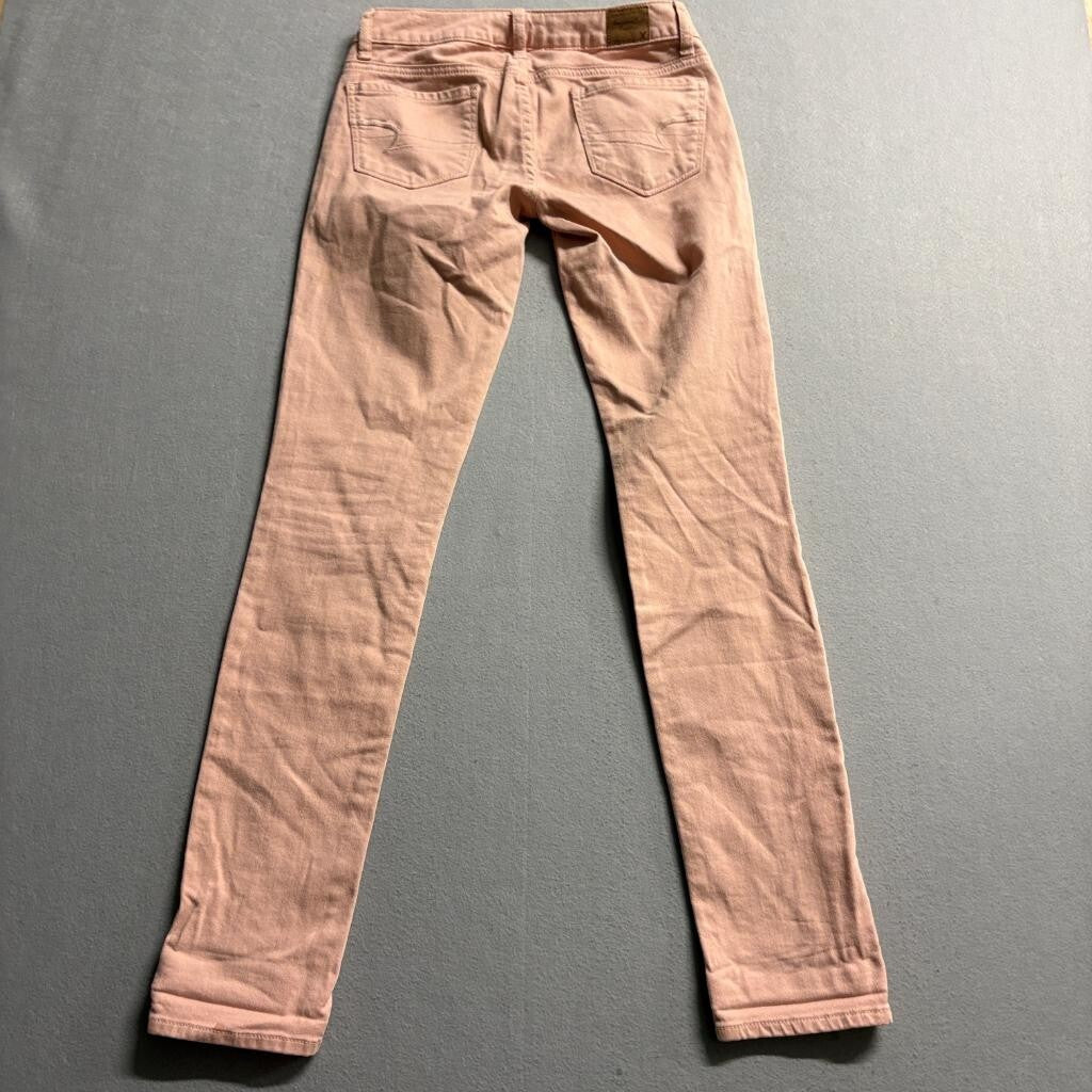 American Eagle Stretch Skinny Jeans Womens 00 Pink Peach Denim Low Rise