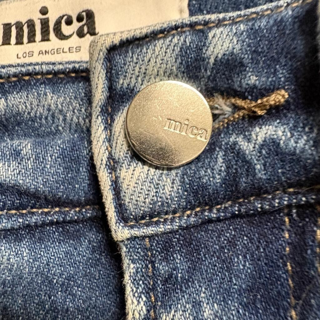 Mica Denim Distressed Straight Leg Jeans Womens Size 25 Blue High Rise Ripped