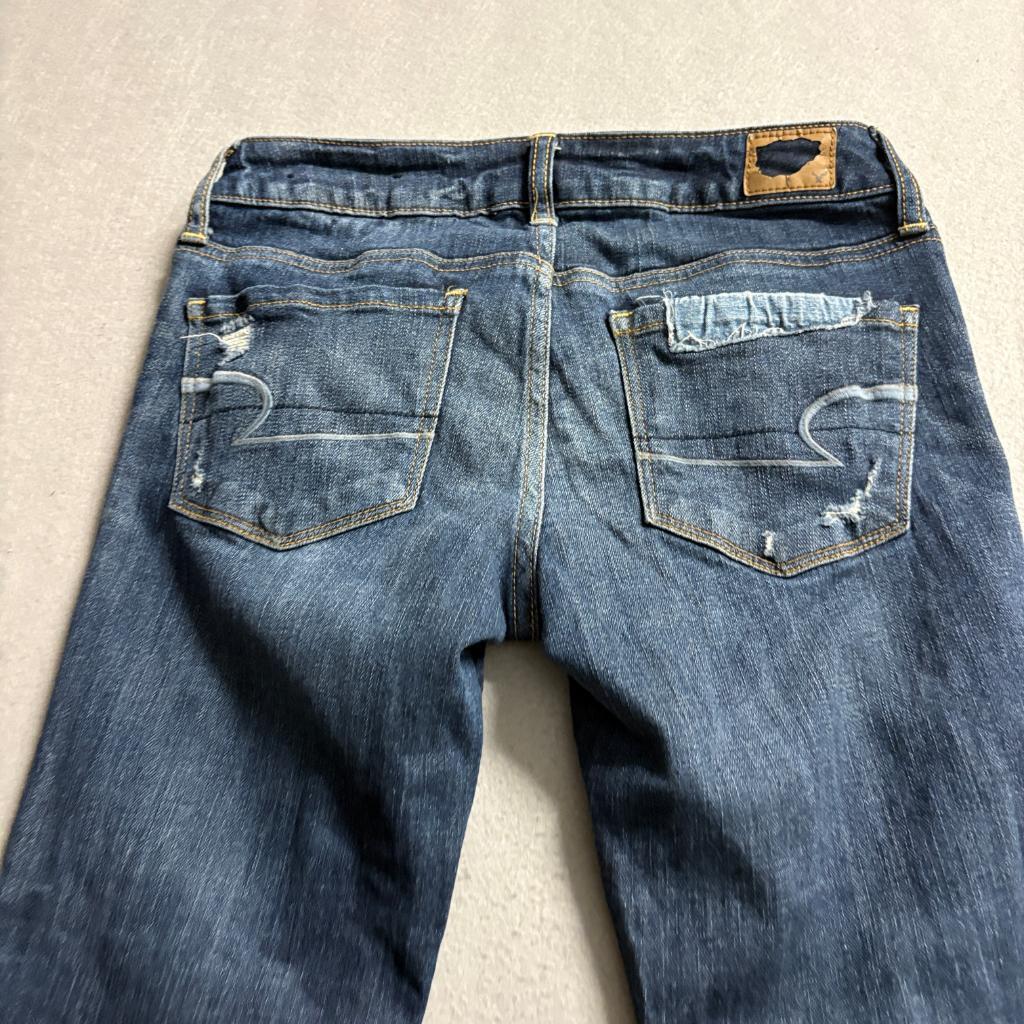 American Eagle Skinny Jeans Womens 2 Regular Blue Distressed Patchwork Denim
