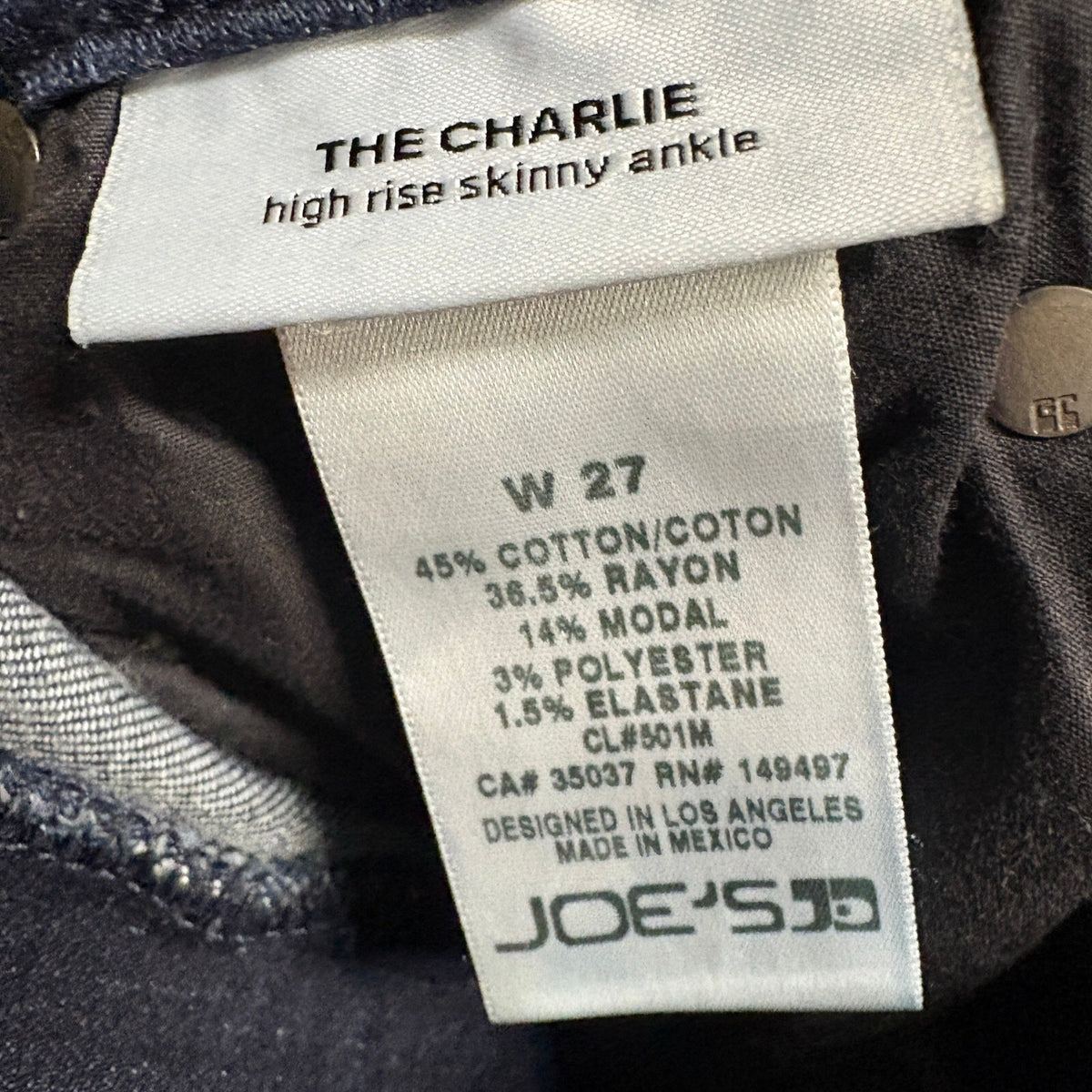 Joe's Jeans The Charlie High Rise Skinny Ankle Dark Wash Denim Jeans Size 27