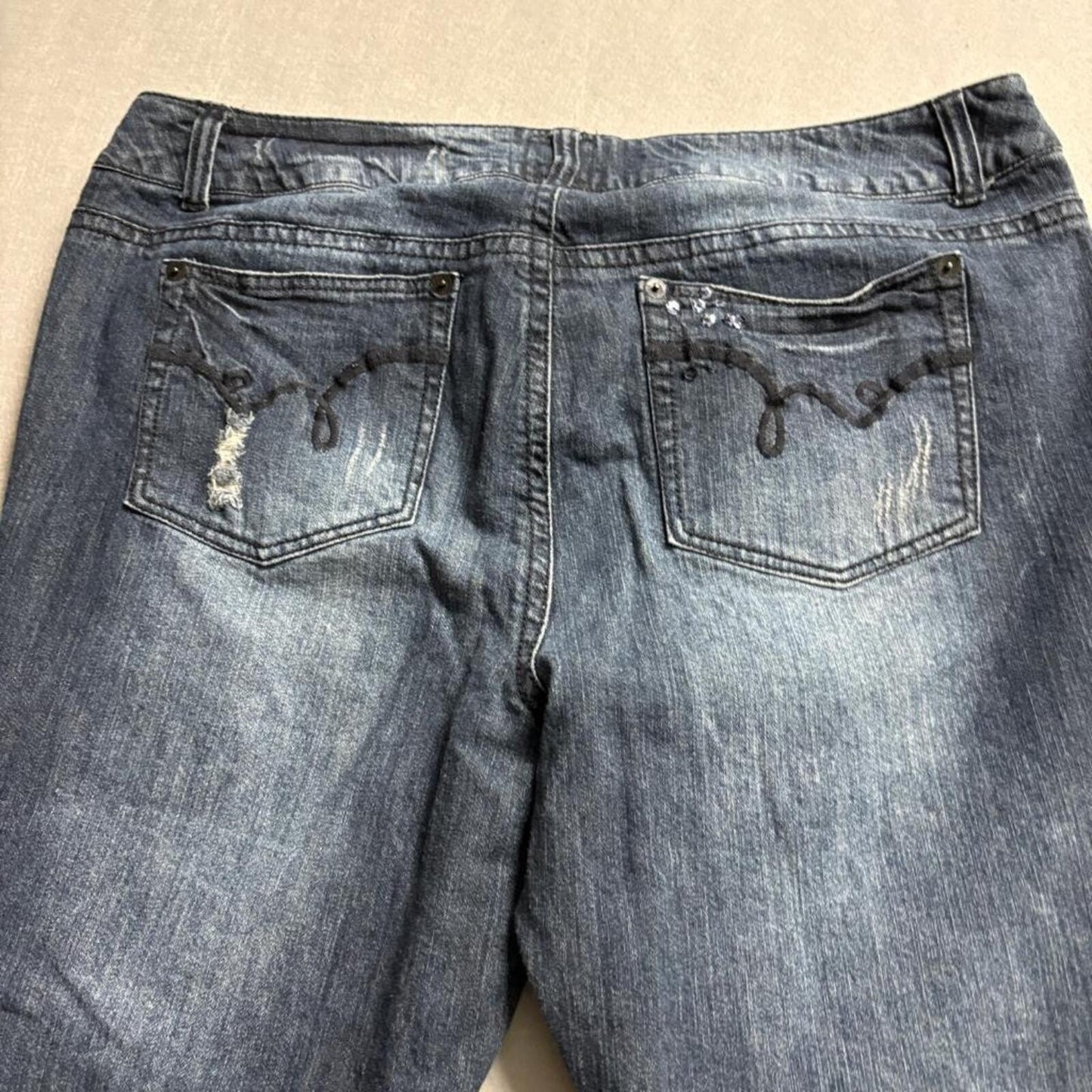 Torrid Denim Distressed Jeans Womens Plus Size 20 Blue Sequins Straight Leg