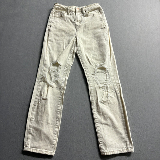 Altar'd State Distressed Jeans Womens 24 Ivory Cream Ripped Straight Leg Denim