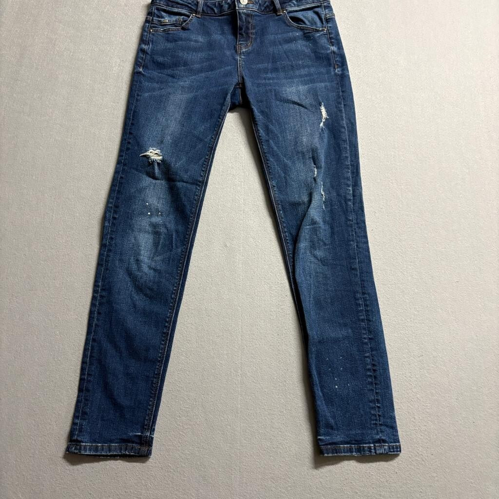 Vero Moda Slim Jeans Womens 30x28 Blue Distressed Paint Splatter Stretch Denim