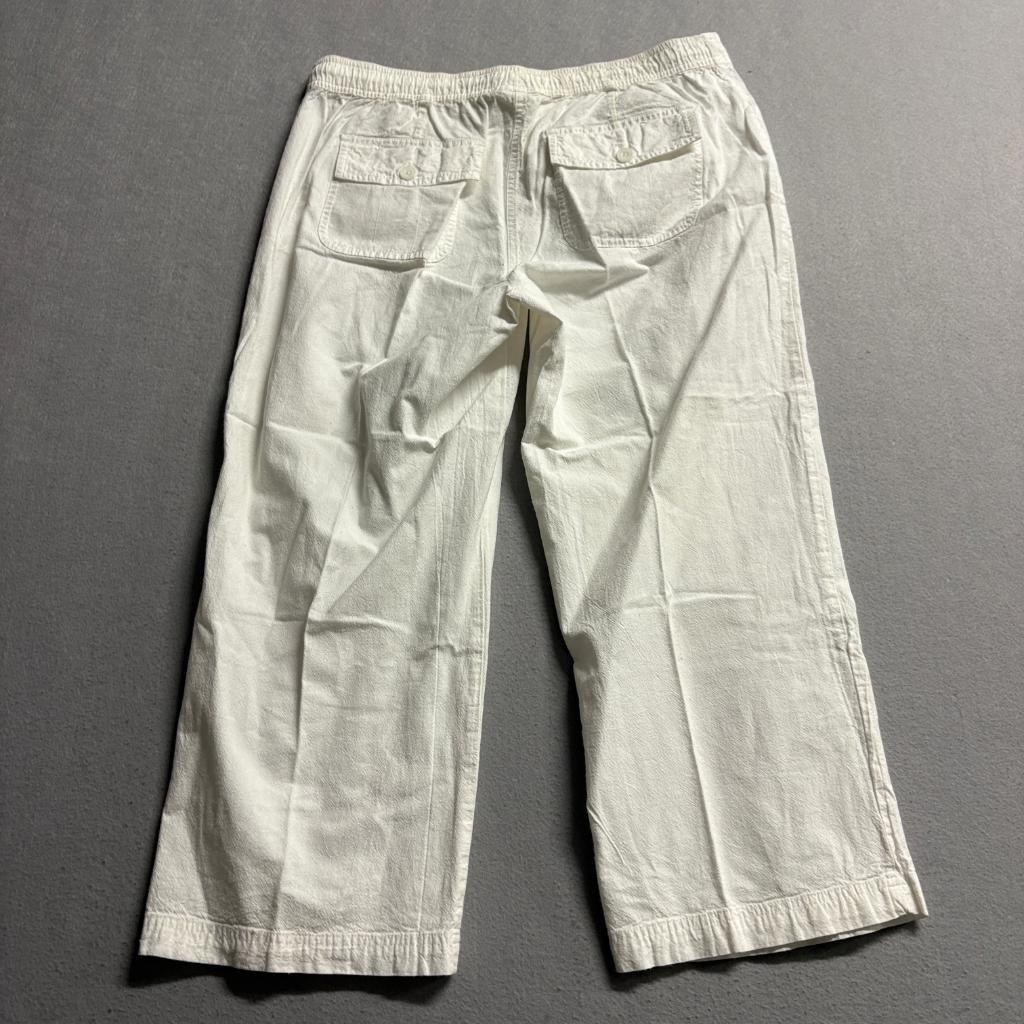 Essentials by Maggie Cotton Pants Womens Medium White Drawstring Wide Leg Crop