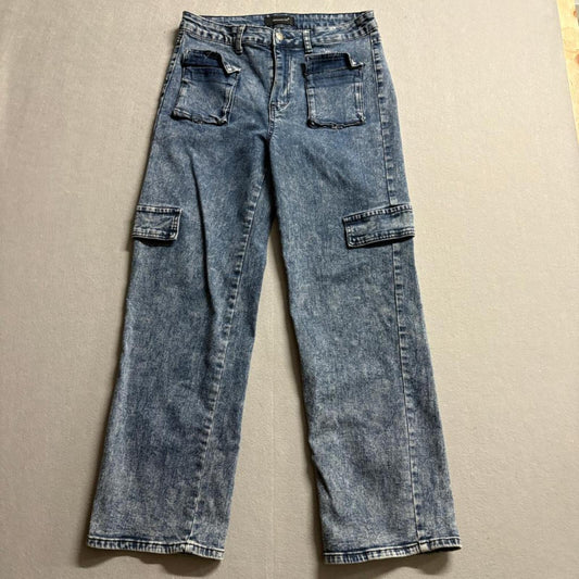 Between Us Cargo Jeans Womens Size 15 Acid Wash Blue Denim Straight Leg Stretch