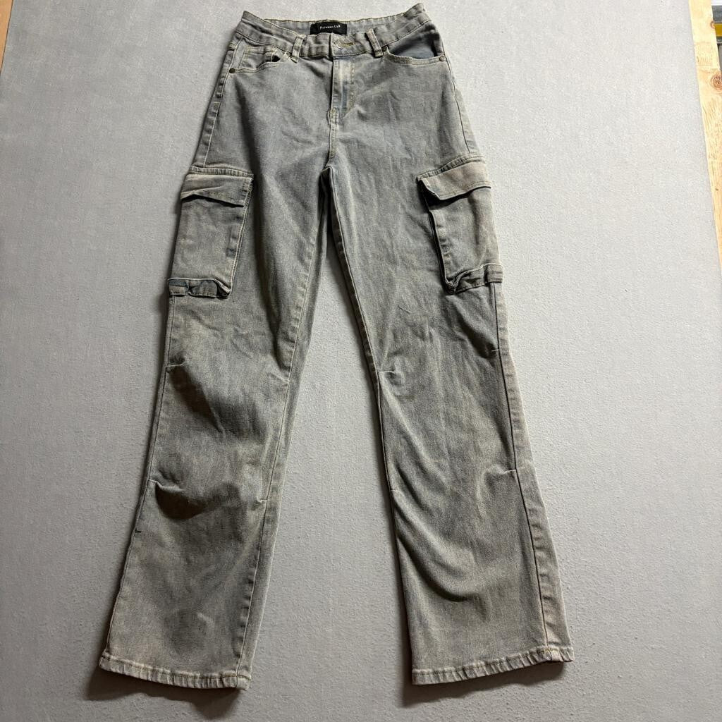 Between Us Womens Cargo Jeans Size 5 Gray Denim High Rise Straight Leg Stretch
