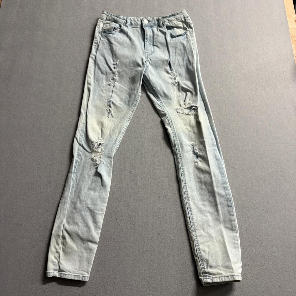 Forever 21 Premium Denim Mens 26 Distressed Skinny Jeans Light Wash Blue