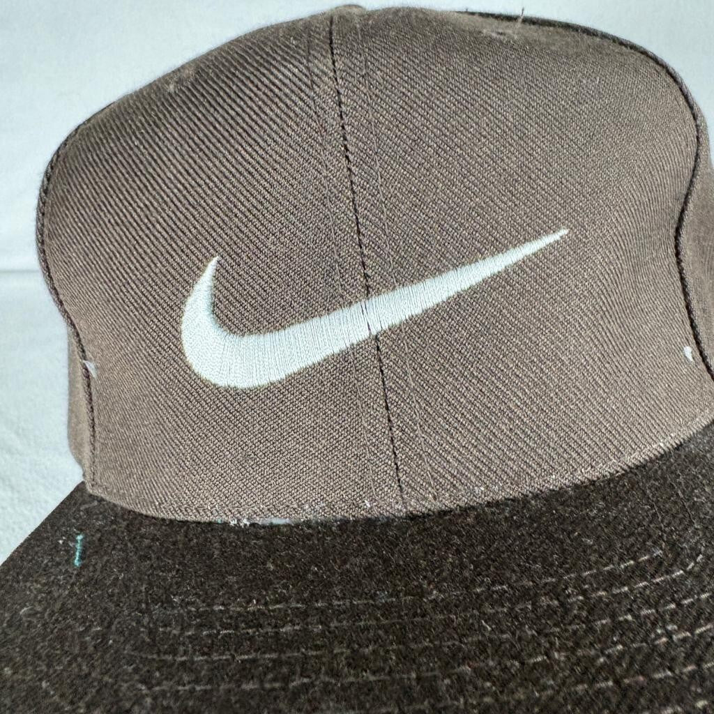 Vintage Nike Swoosh Snapback Hat Mens Brown Green Under Visor Kee & Ed Cap