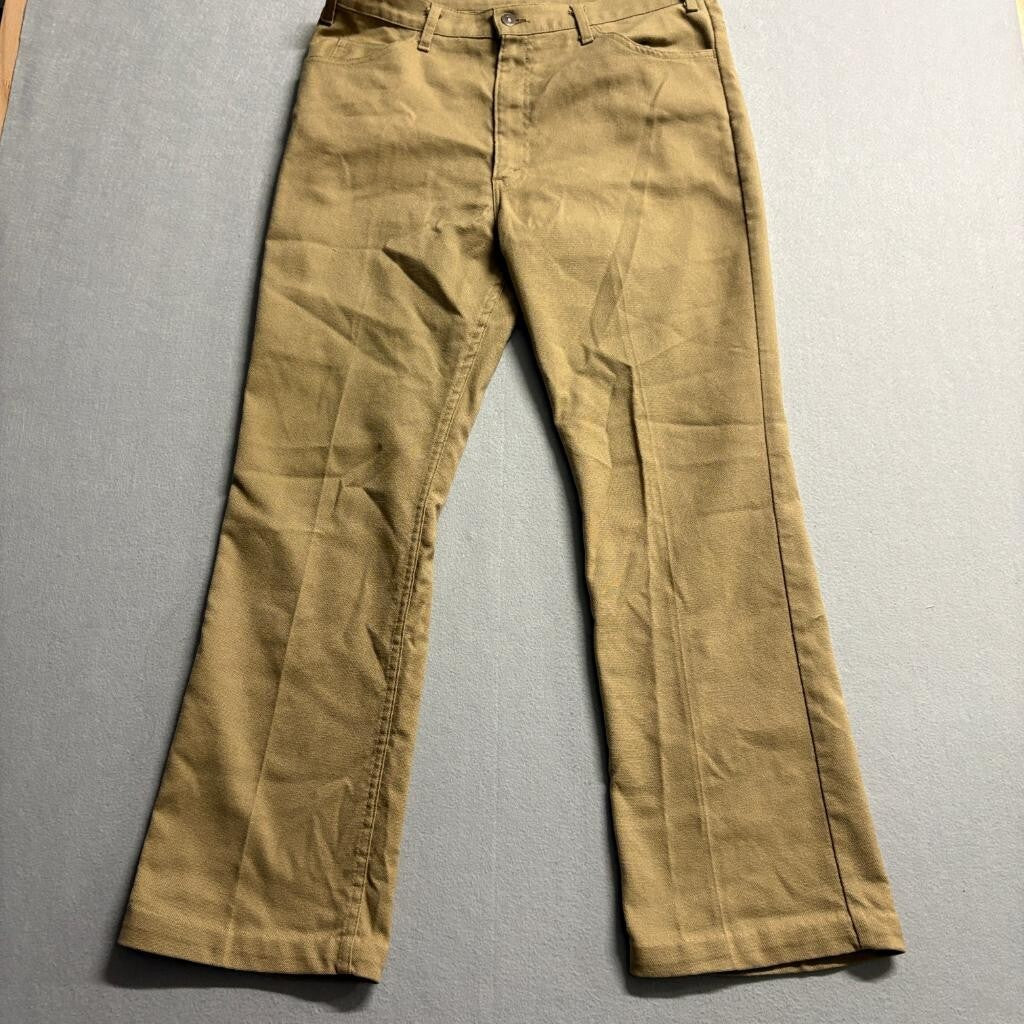 Vintage 70s Levis Sta Prest Pants Mens 36x31 Brown Hop Sack Flare Bell Bottoms