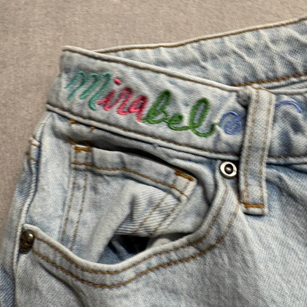 Disney Encanto Mirabel Girls Jeans Size 5 Light Wash Embroidered Floral Skinny
