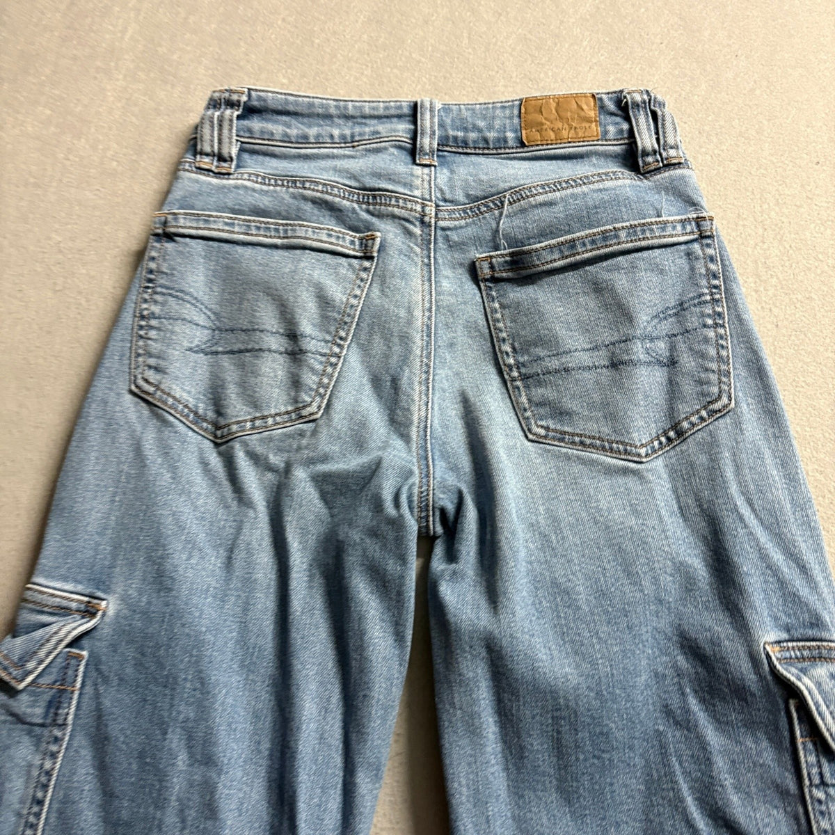 American Eagle Cargo Jeans Womens 000 Regular Blue Denim Wide Leg Stretch