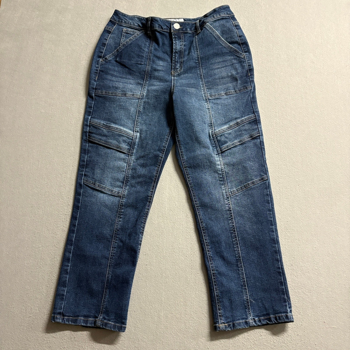 Indigo Rein Cargo Jeans Womens Size 13 Blue Denim High Rise Straight Leg Stretch