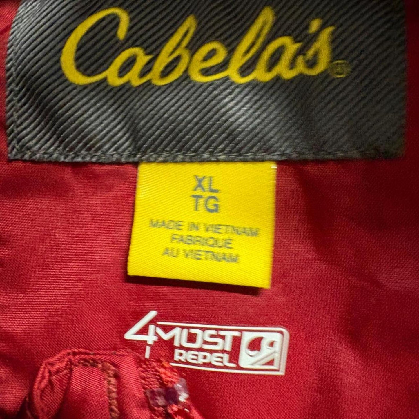 Cabelas 4Most Repel Rain Jacket Mens XL Red Gray Hooded Waterproof Windbreaker