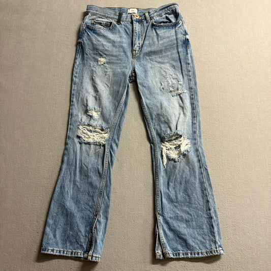 River Island Cropped Kickflare Jeans Womens US 2 UK 6R Distressed Blue Denim