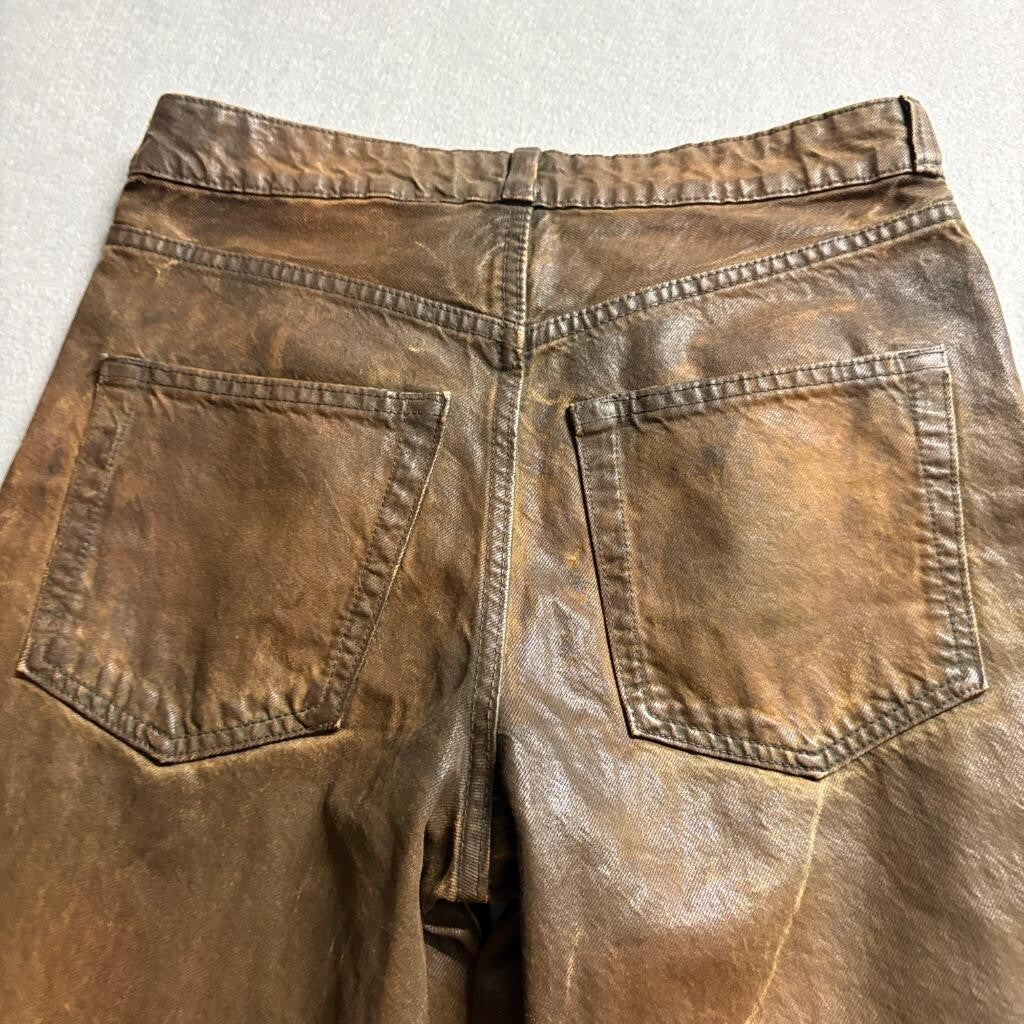 H&M Divided Coated Brown Denim Jeans Womens Size 2 Wide Leg High Rise Waxed Look