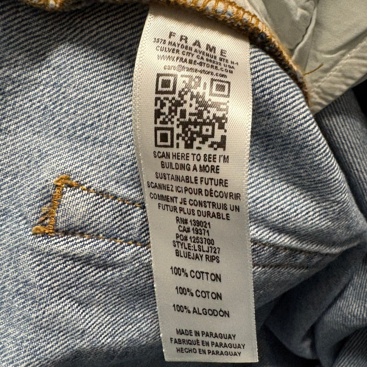 FRAME Le Slouch Denim Jeans Womens Size 24 Bluejay Rips Distressed Button Fly