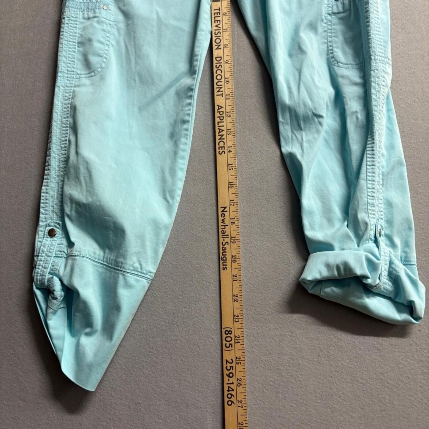 Chico's Crop Utility Cargo Pants Womens Size 1 Aqua Blue Stretch Cotton Blend