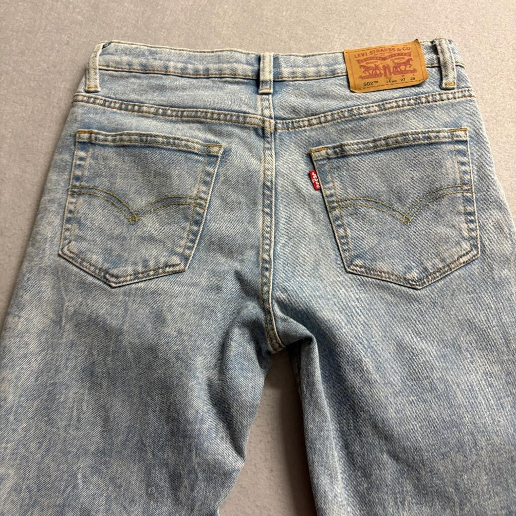 Levis 502 Regular Taper Jeans Boys Size 14 Light Wash Distressed Denim W27 L29