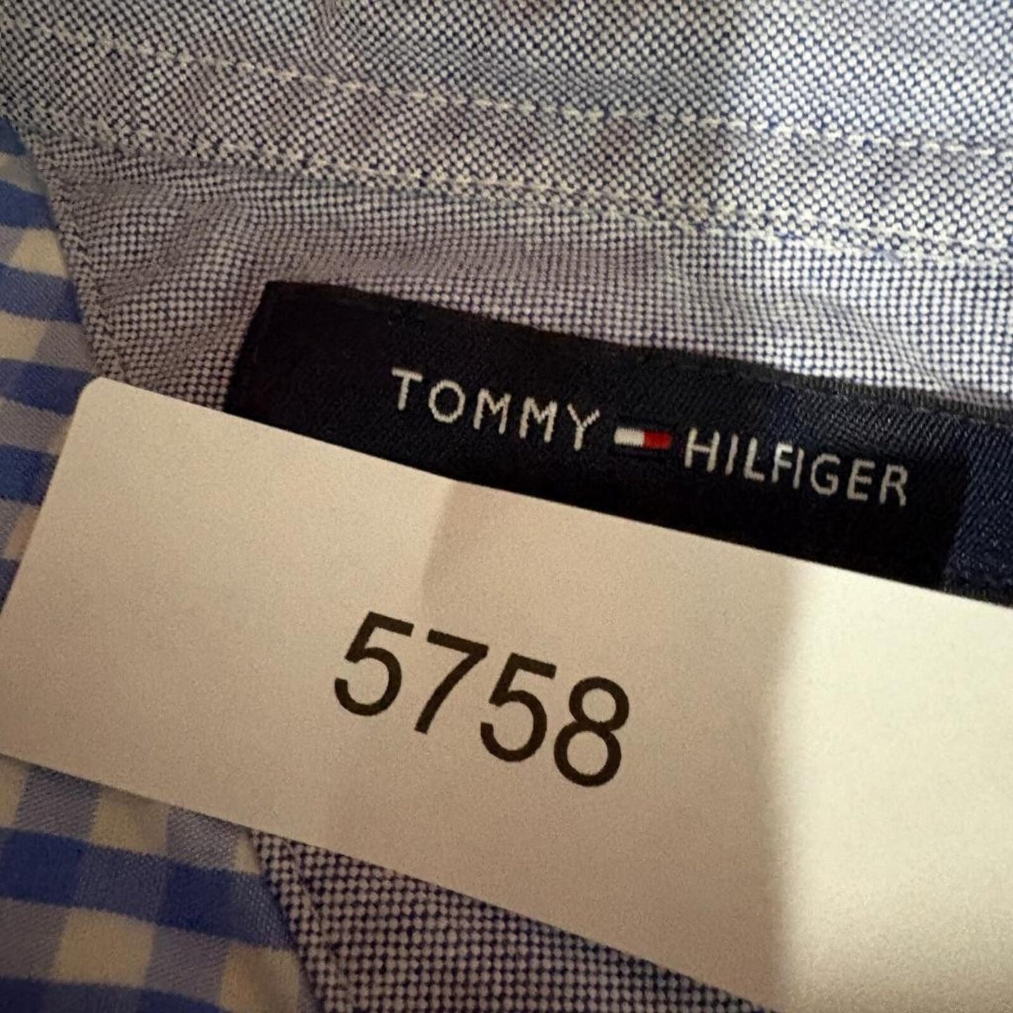Tommy Hilfiger Shirt Mens Large Blue White Gingham Plaid Classic Fit Cotton