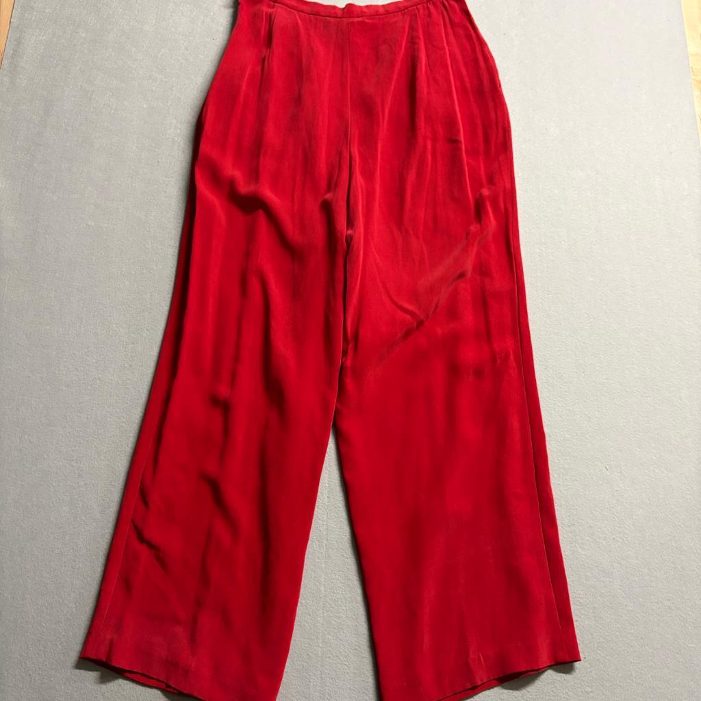 Peter Nygard Silk Pants Womens 12 Red Wide Leg Pleated High Rise Dress Trousers