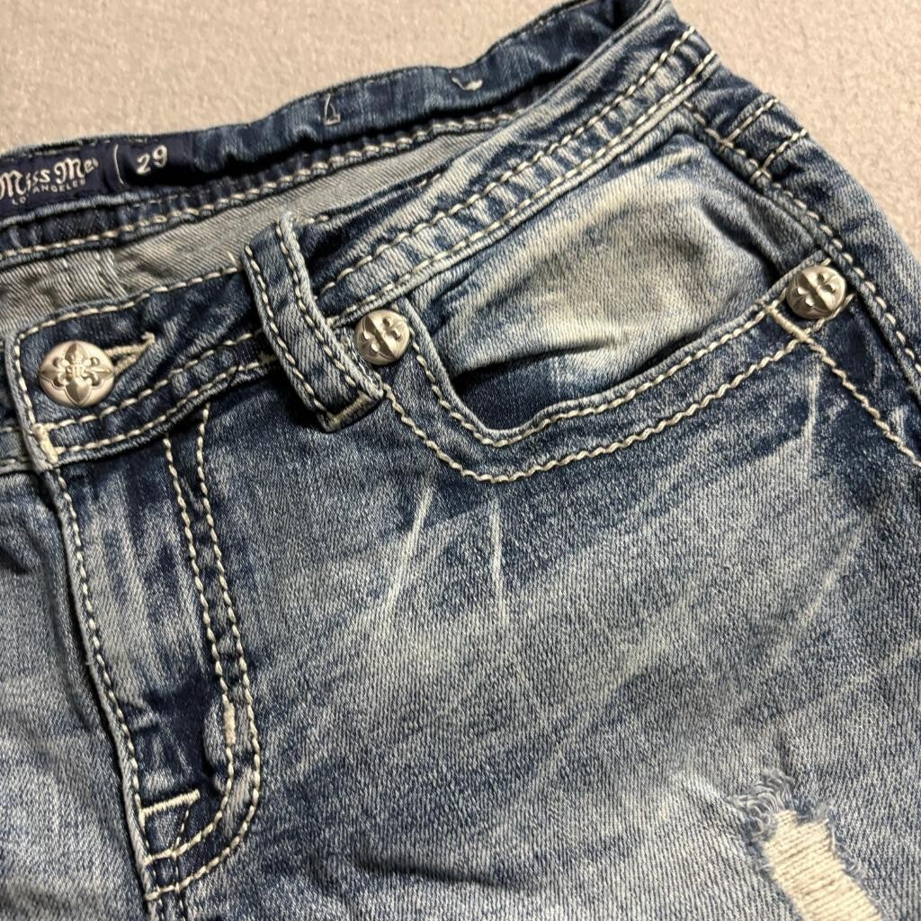 Miss Me Low Rise Skinny Jeans Womens 29 Blue Distressed Sequins J3608S2R