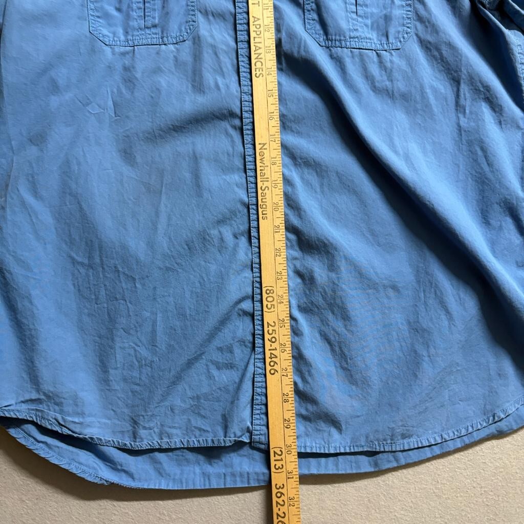 PD&C Mens Shirt Large Blue Cotton Short Sleeve Casual Button Up Work Utility