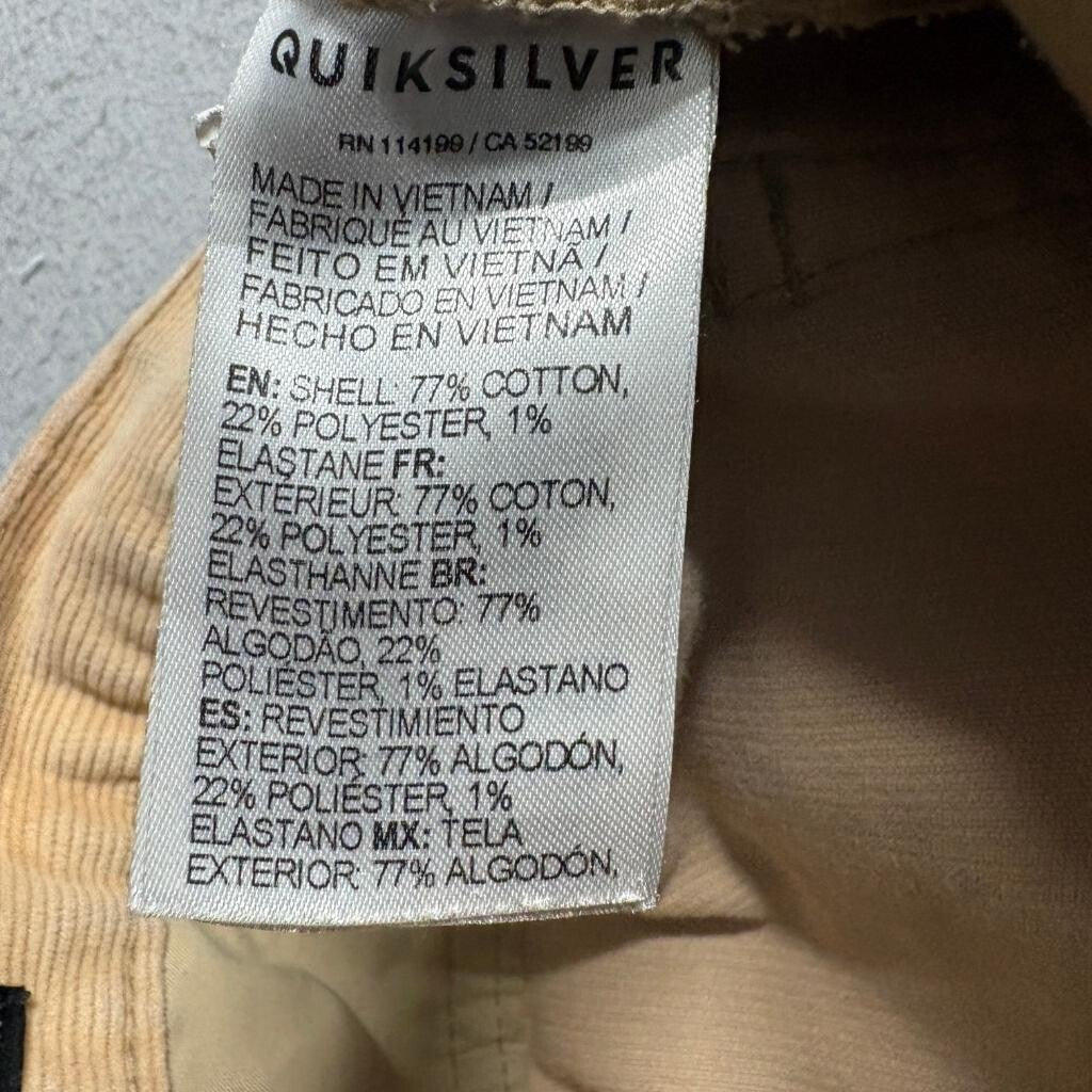 Quiksilver Corduroy Pants Mens 31 Tan Beige Straight Tapered Fit Stretch