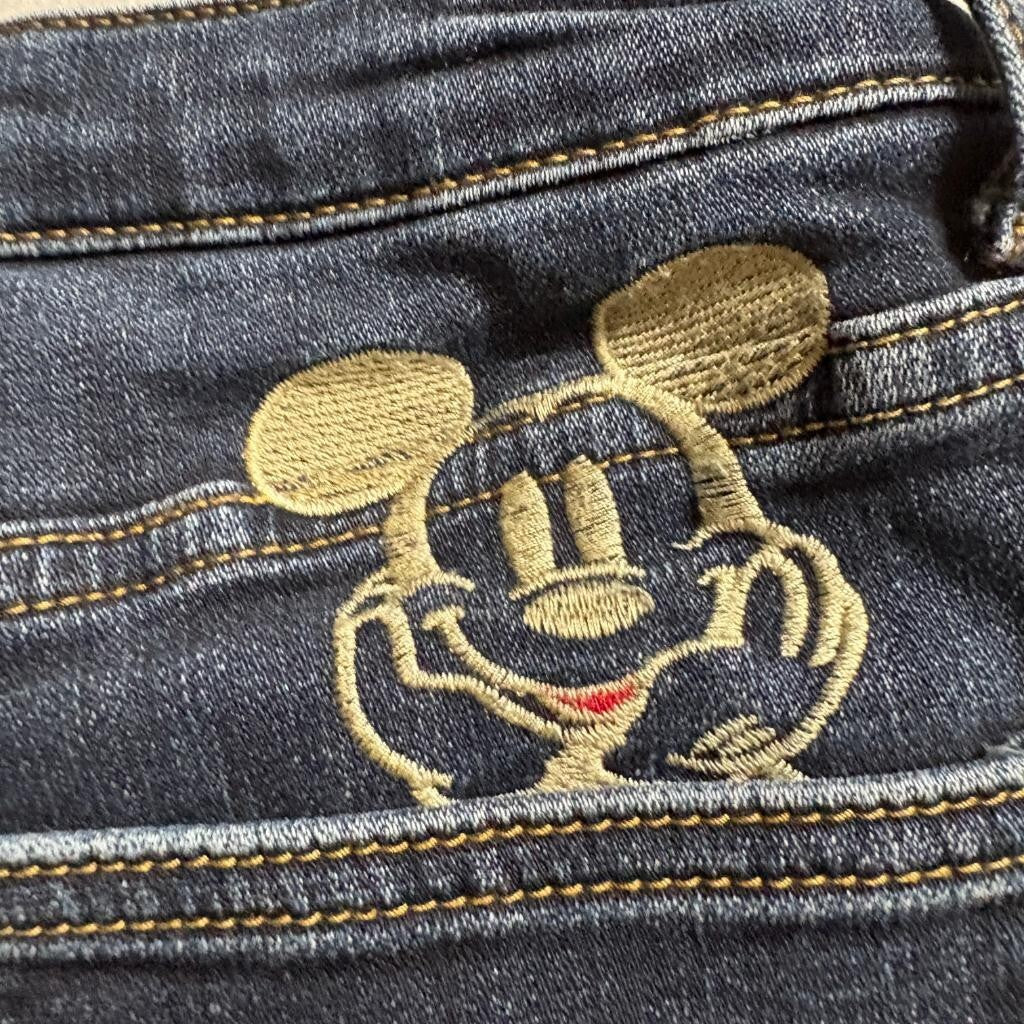 Disney Mickey Mouse Embroidered Jeans Womens S Blue Denim High Rise Tapered