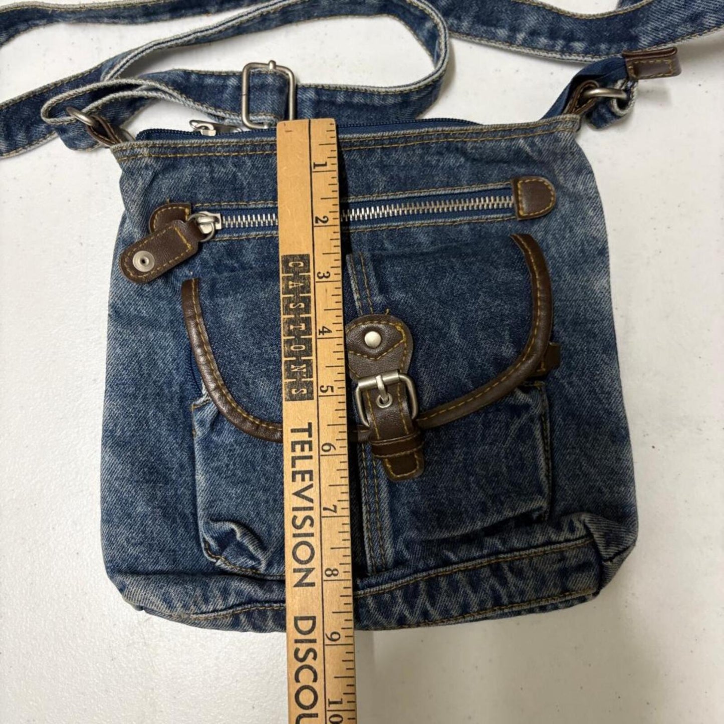Vintage Y2K Denim Crossbody Bag Blue Jean Small Messenger Purse Faux Leather
