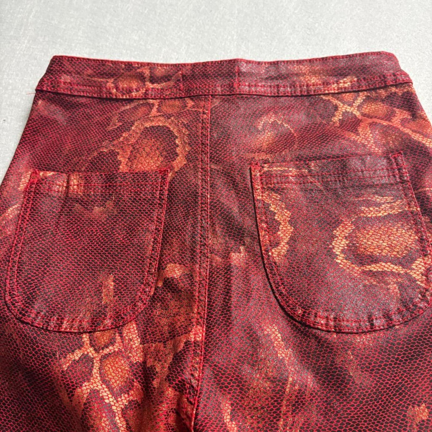 JC & JQ Jeans Womens XL Red Gold Snakeskin Print Stretch Skinny High Rise Pants