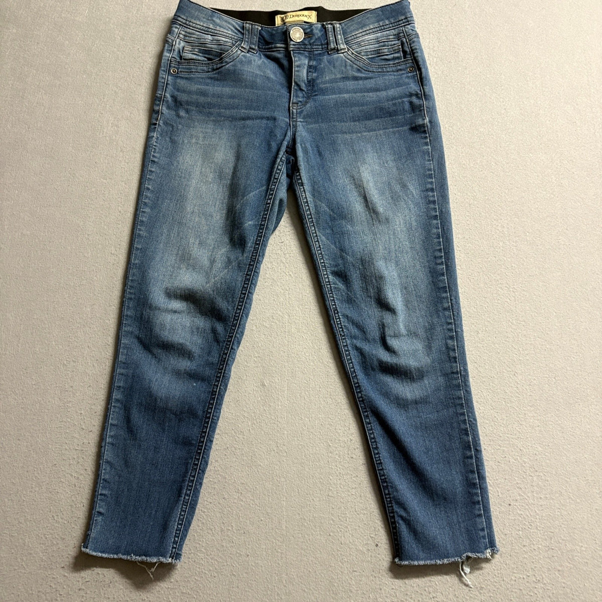 Democracy Ab Solution Womens Size 4 Ankle Skinny Jeans Raw Cut Frayed Hem Blue