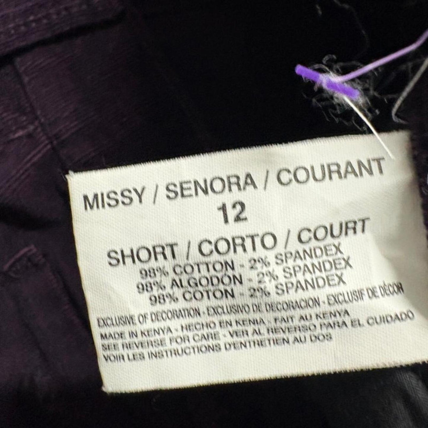 Gloria Vanderbilt Corduroy Pants Womens 12 Short Purple Stretch Straight Leg