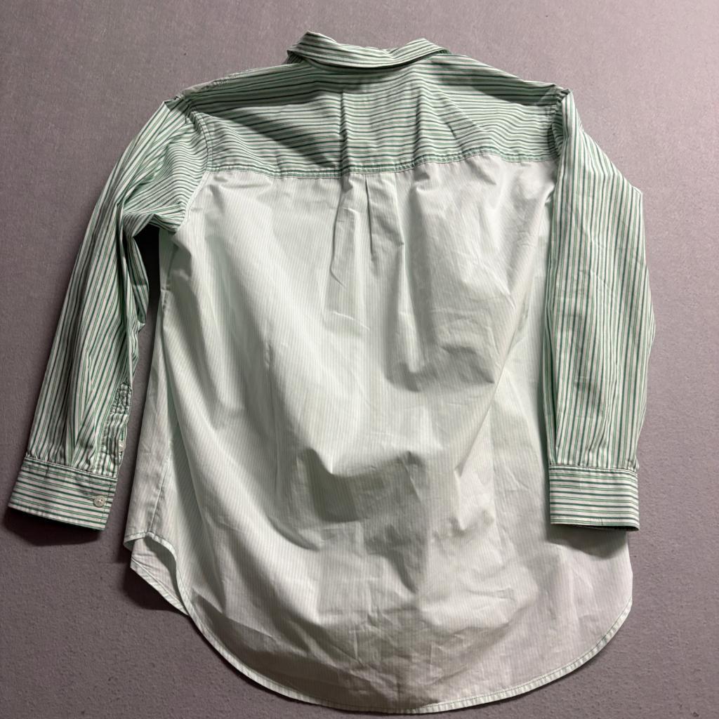 American Eagle Button Up Shirt Womens XS Green White Striped Cotton Long Sleeve