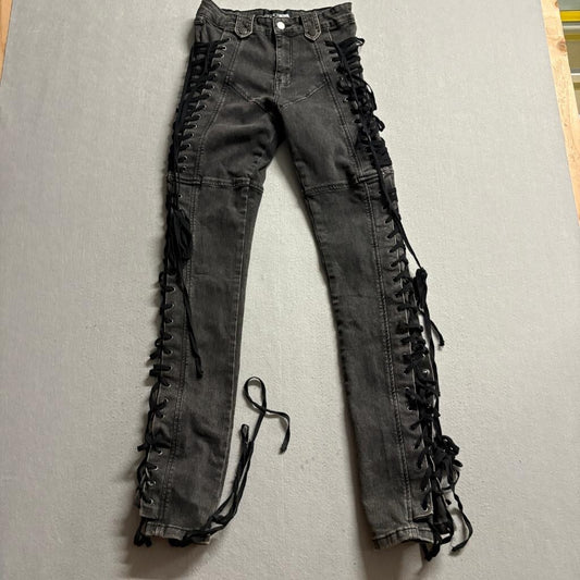 Fashion Nova Lace Up Side Jeans Womens Medium Black Denim Skinny High Rise