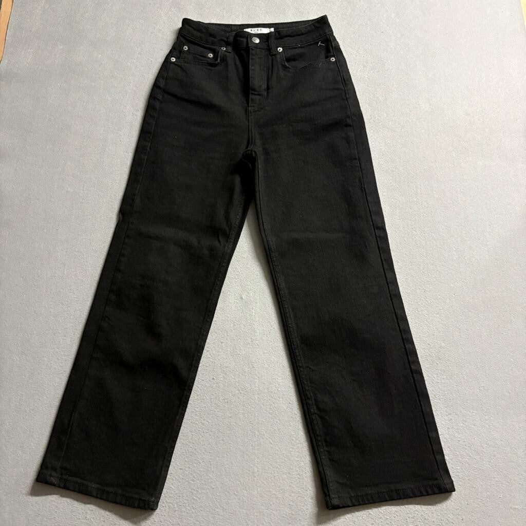 NA-KD Straight High Waist Cropped Jeans Womens Size 34 Black Denim