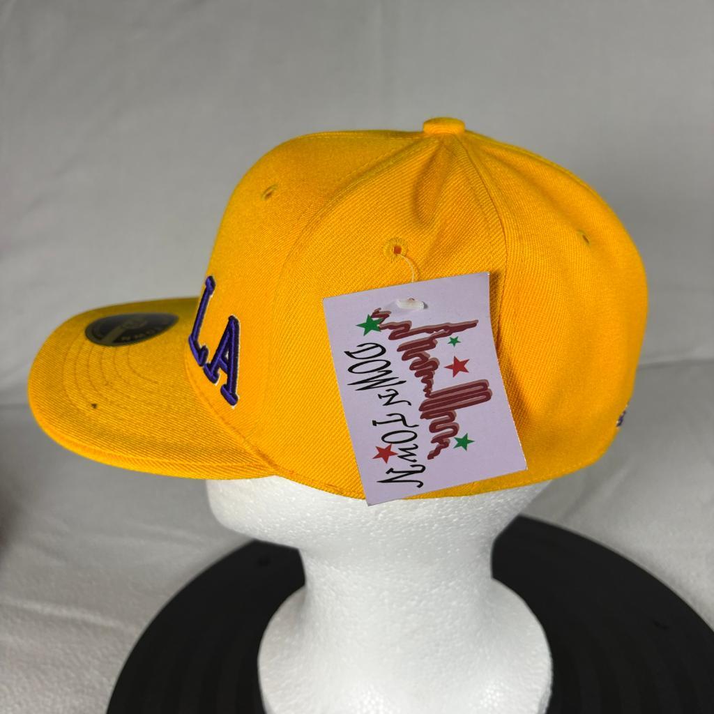 Los Angeles Lakers Yellow Fitted Hat 7 1/4 Down Town LA Purple Embroidered Cap