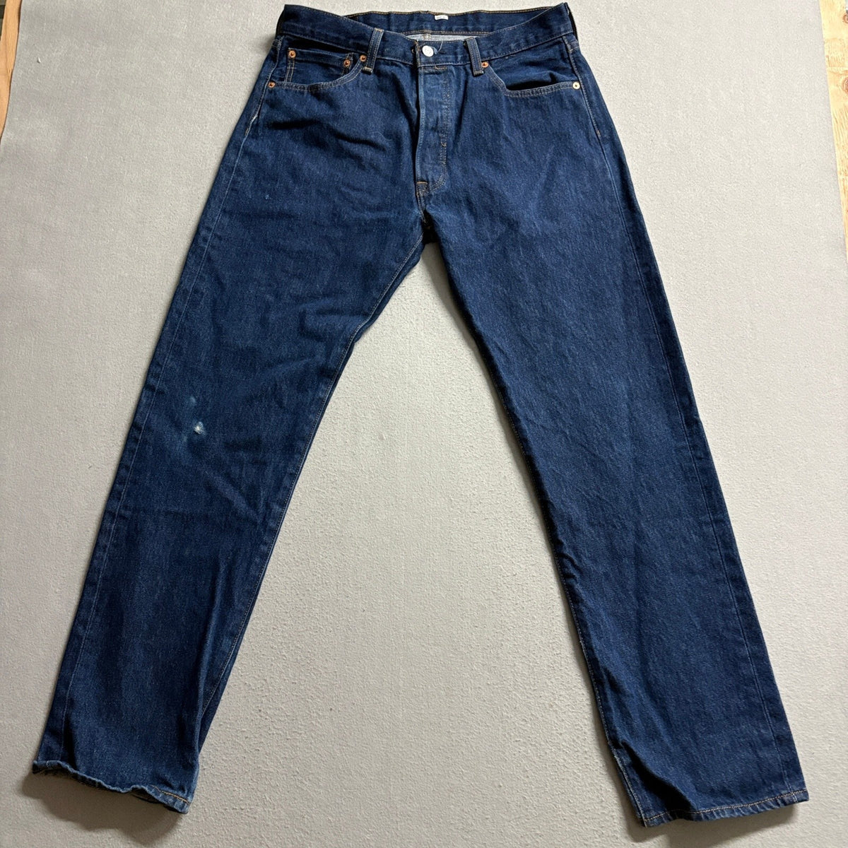 Levis 501 Button Fly Jeans Mens 34x34 Dark Wash Denim Straight Leg Blue