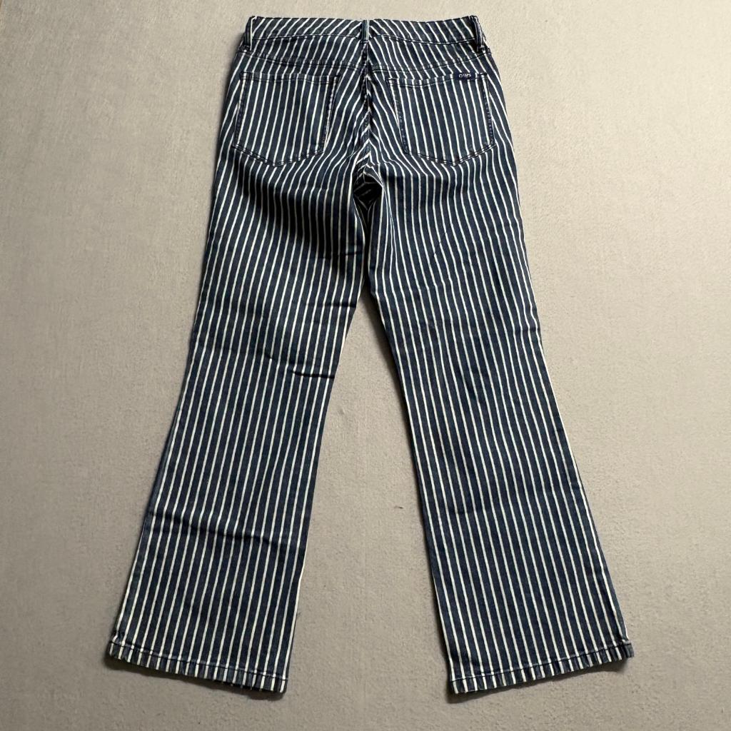 Chaps Jeans Womens Size 4 Blue White Striped Mid Rise Crop Kick Flare Denim
