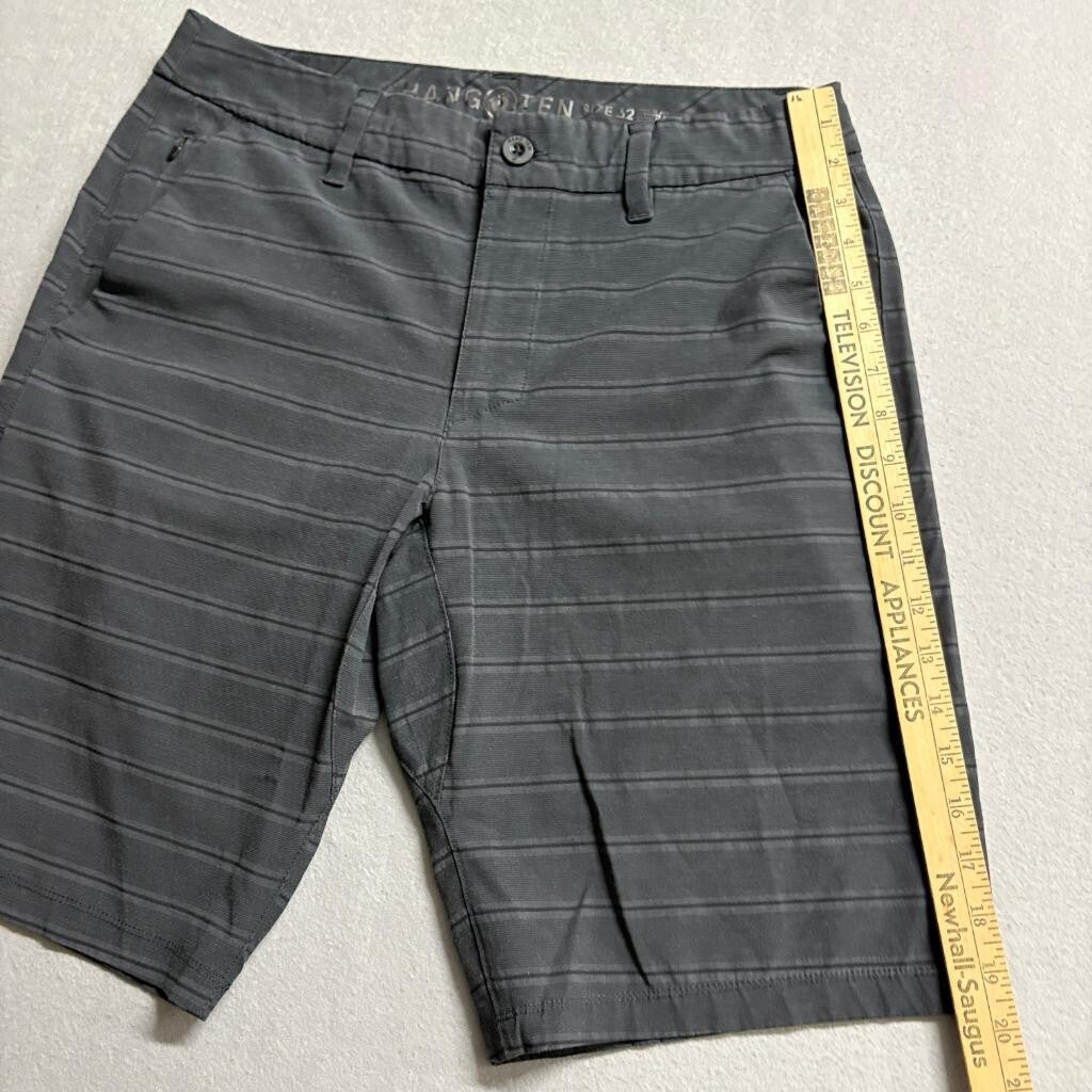 Hang Ten Mens Hybrid Shorts Size 32 Gray Striped Boardshorts Walk Shorts