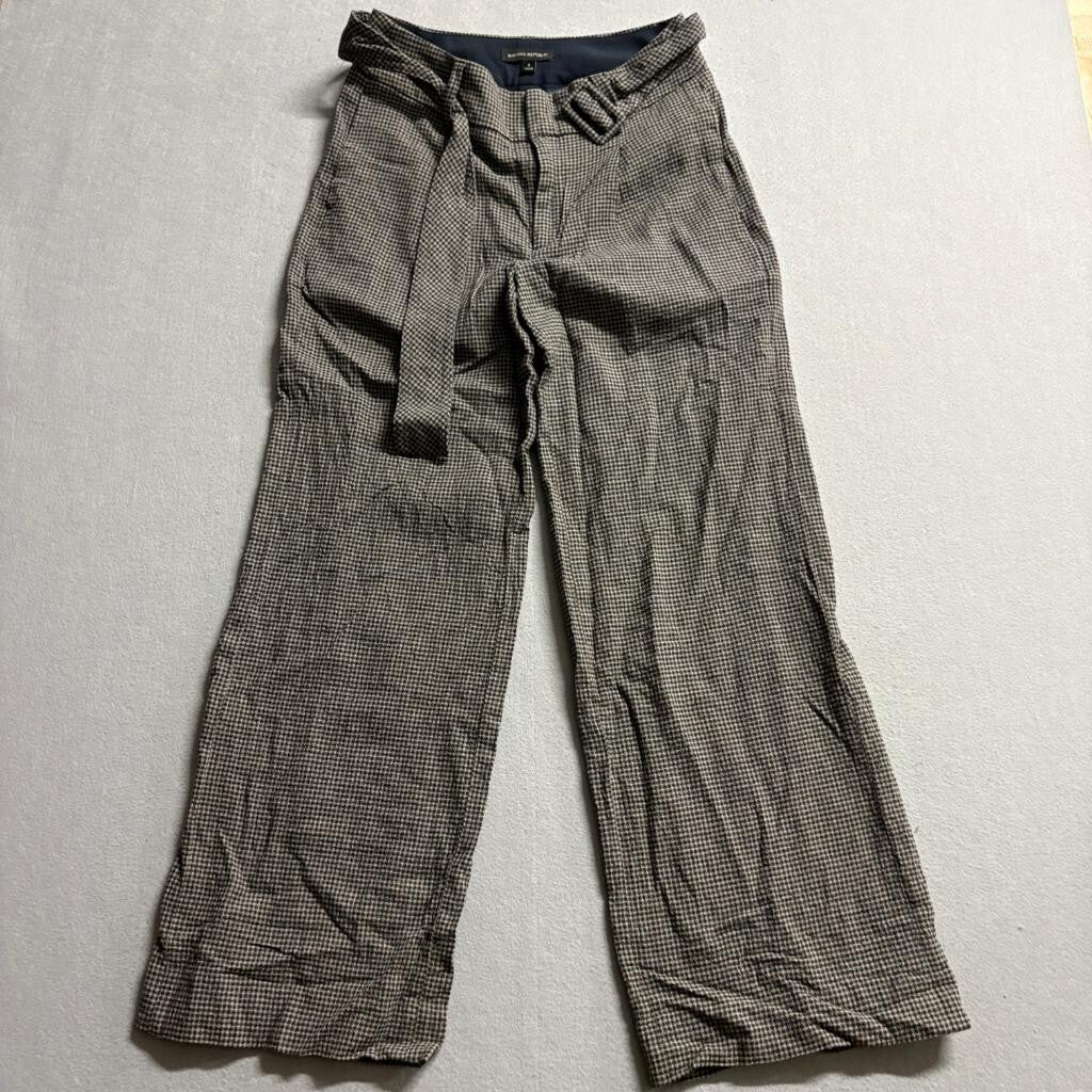 Banana Republic Pants Womens 4 Brown Houndstooth Belted Wide Leg Wool Blend