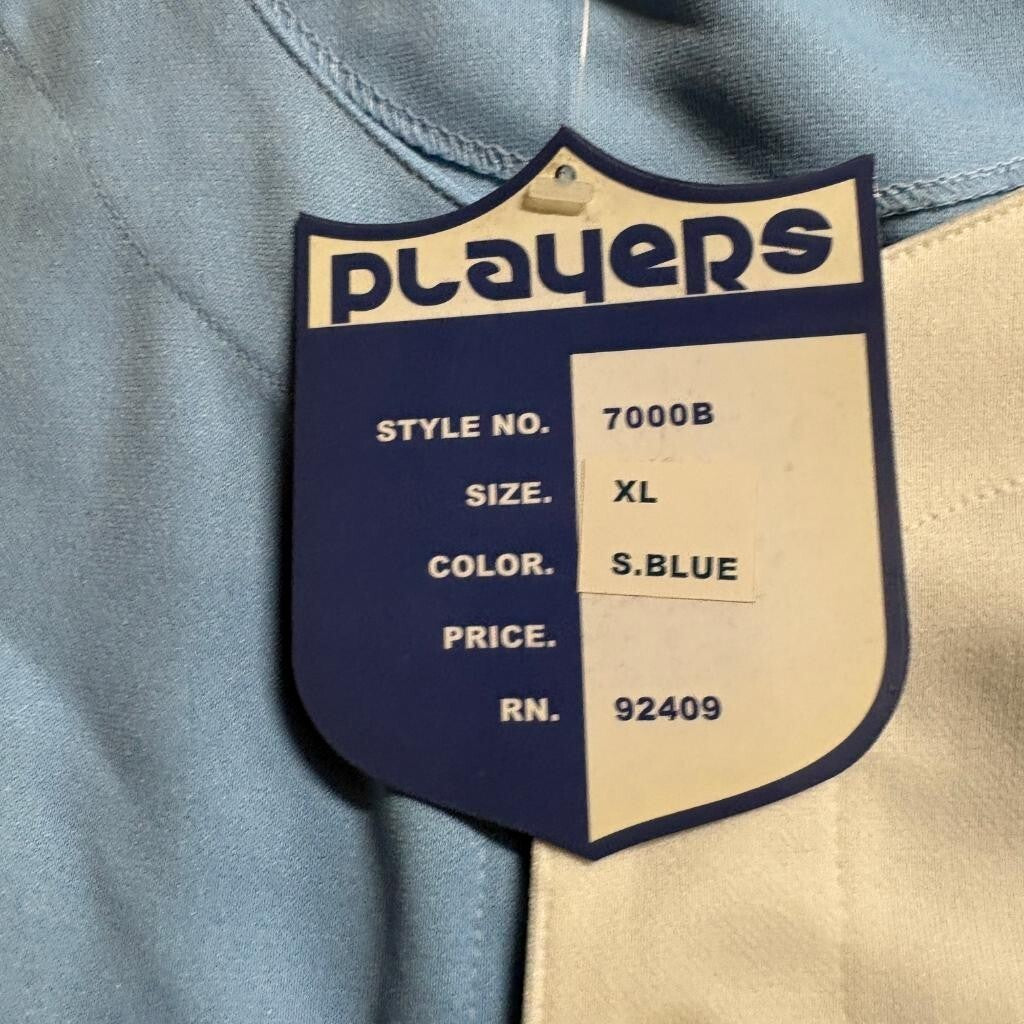 Players Brand Baseball Uniform Set Jersey Shorts Hat XL Sky Blue White 3 Piece