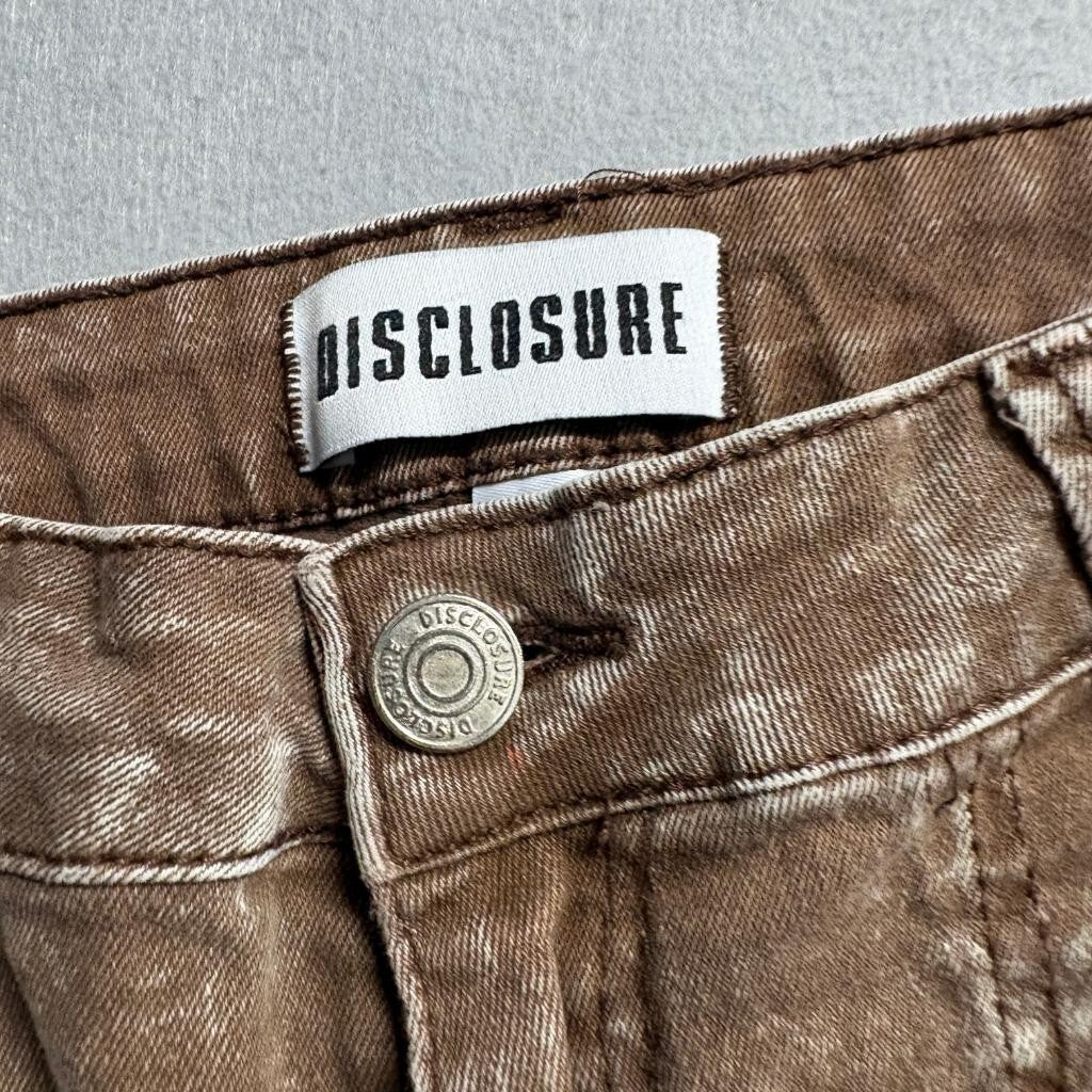 Disclosure Cargo Pants Womens 11/30 Brown Acid Wash Wide Leg Utility Pockets