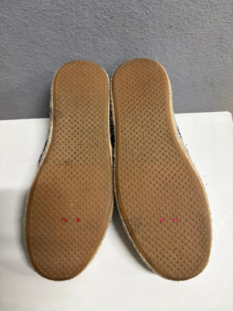 TOMS Alpargata Espadrille Flats Womens Size 6.5 Blue White Geometric Slip On