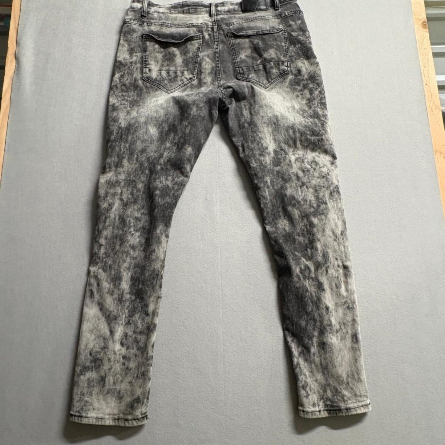 Encrypted Moto Jeans Mens 42x34 Gray Acid Wash Distressed Ripped Biker Denim