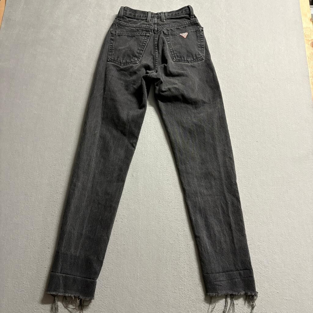 Vintage Guess Georges Marciano Jeans Womens 24 Black Denim High Rise Raw Hem USA