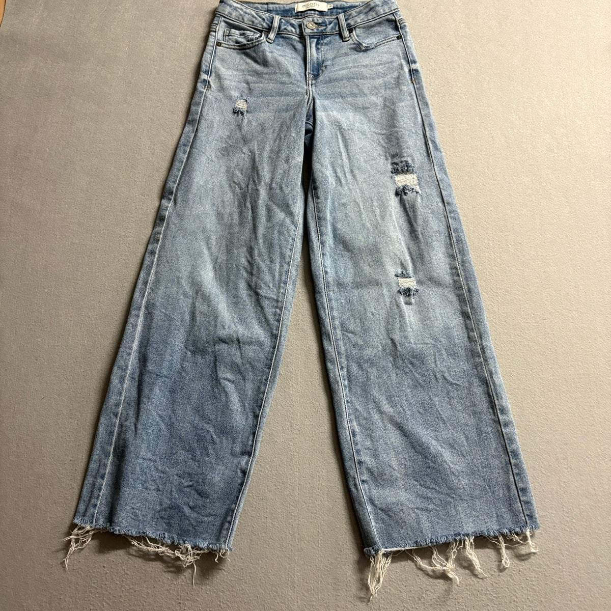 Hidden Los Angeles High Rise Wide Leg Jeans Womens Size 24 Distressed Raw Hem